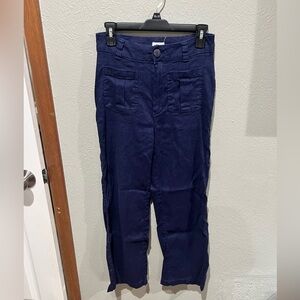 Nicole Miller Dark Blue Straight Leg Pants Linen Blend Size 6 EUC Perfect Spring